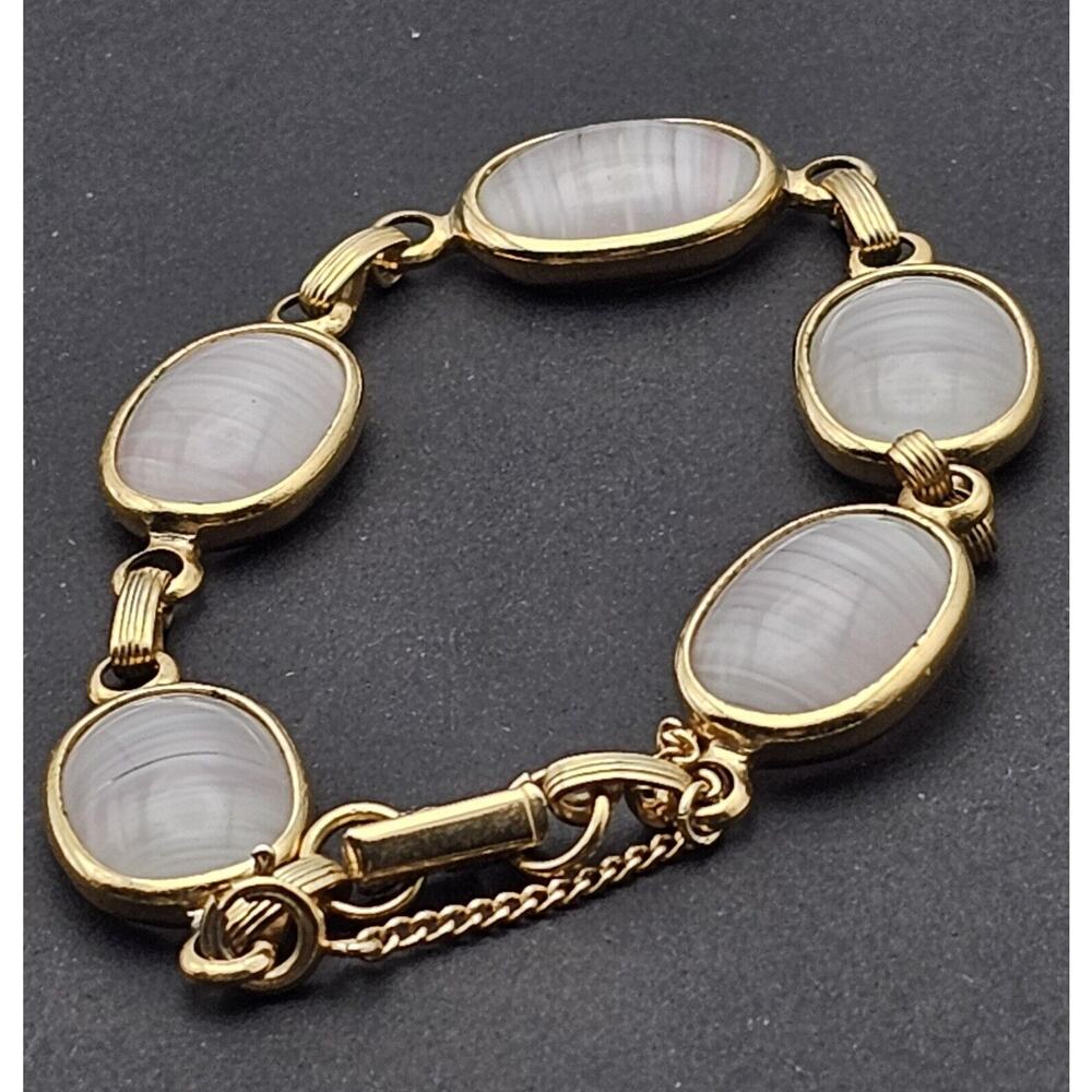 Vintage Sarah Coventry Bracelet With Safety Chain Translucent Pale Pink Stones